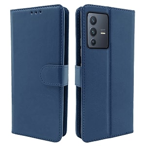 pikkme vivo v23 5g flip cover  pu leather finish  360 protection  wallet amp stand  strong magnetic flip case for vivo v23 5g blue