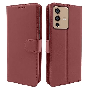 pikkme vivo v23 5g flip cover  pu leather finish  360 protection  wallet amp stand  strong magnetic flip case for vivo v23 5g brown