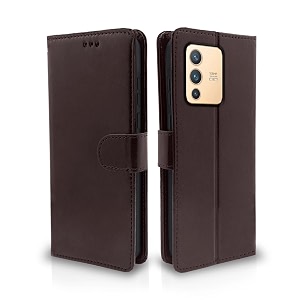 pikkme vivo v23 pro 5g flip cover leather finish  inside tpu with card pockets  wallet stand and shock proof  complete protection flip case coffee