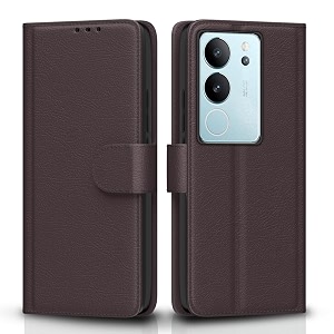 pikkme vivo v29  v29 pro 5g flip cover leather finish  inside tpu with card pockets  wallet stand and shock proof  complete protection flip case coffee