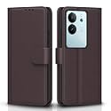 Pikkme Vivo V29 / V29 Pro 5G Flip Cover Leather Finish | Inside TPU with Card Pockets | Wallet Stand and Shock Proof | Complete Protection Flip Case (Coffee)