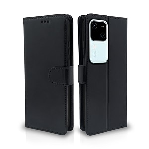 pikkme vivo v30 5g flip cover leather finish  inside tpu with card pockets  wallet stand and shock proof  complete protection flip case black