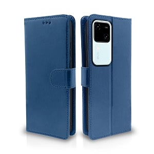 pikkme vivo v30 5g  v30 pro 5g flip cover leather finish  inside tpu with card pockets  wallet stand and shock proof  complete protection flip case blue