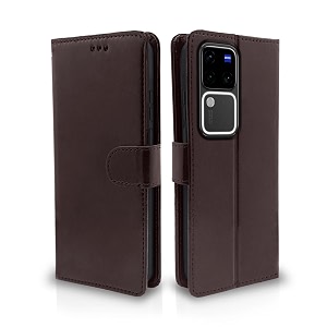 pikkme vivo v30 pro 5g flip cover leather finish  inside tpu with card pockets  wallet stand and shock proof  complete protection flip case coffee