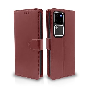 pikkme vivo v30 pro 5g flip cover leather finish  inside tpu with card pockets  wallet stand and shock proof  complete protection flip case brown