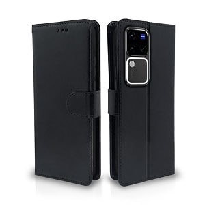 pikkme vivo v30 pro 5g flip cover leather finish  inside tpu with card pockets  wallet stand and shock proof  complete protection flip case black