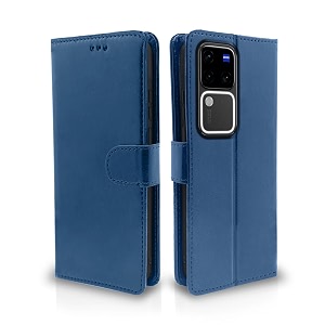pikkme vivo v30 pro 5g flip cover leather finish  inside tpu with card pockets  wallet stand and shock proof  complete protection flip case blue