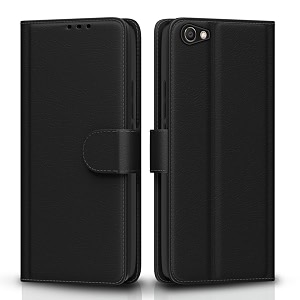 pikkme vivo v5  v5s  y66  y67 flip case leather finish  inside tpu with card pockets  wallet stand and shock proof  magnetic closing  complete protection flip cover black