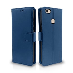 pikkme vivo v7 plus flip case leather finish  inside tpu with card pockets  wallet stand and shock proof  magnetic closing  complete protection flip cover for vivo v7 plus blue