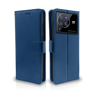 pikkme vivo x80 pro flip case leather finish  inside tpu with card pockets  wallet stand and shock proof  magnetic closing  complete protection flip cover for vivo x80 pro blue