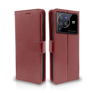 pikkme vivo x80 pro flip case leather finish  inside tpu with card pockets  wallet stand and shock proof  magnetic closing  complete protection flip cover for vivo x80 pro brown