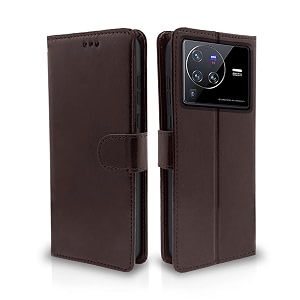 pikkme vivo x80 pro flip case leather finish  inside tpu with card pockets  wallet stand and shock proof  magnetic closing  complete protection flip cover for vivo x80 pro coffee