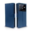 Pikkme Vivo X80 Pro Flip Case Leather Finish | Inside TPU with Card Pockets | Wallet Stand and Shock Proof | Magnetic Closing | Complete Protection Flip Cover for Vivo X80 Pro (Blue)