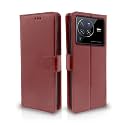 Pikkme Vivo X80 Pro Flip Case Leather Finish | Inside TPU with Card Pockets | Wallet Stand and Shock Proof | Magnetic Closing | Complete Protection Flip Cover for Vivo X80 Pro (Brown)