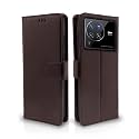Pikkme Vivo X80 Pro Flip Case Leather Finish | Inside TPU with Card Pockets | Wallet Stand and Shock Proof | Magnetic Closing | Complete Protection Flip Cover for Vivo X80 Pro (Coffee)