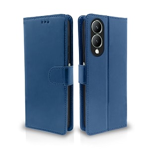 pikkme vivo y17s flip cover leather finish  inside tpu with card pockets  wallet stand and shock proof  complete protection flip case blue