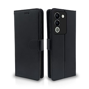 pikkme vivo y200 5g flip cover leather finish  inside tpu with card pockets  wallet stand and shock proof  complete protection flip case black