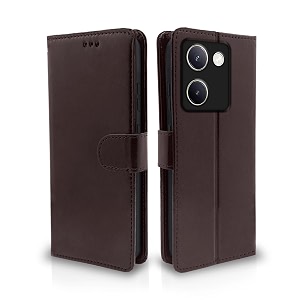 pikkme vivo y200 pro 5g flip cover leather finish  inside tpu with card pockets  wallet stand and shock proof  complete protection flip case coffee