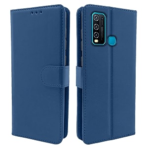 pikkme vivo y50 flip cover magnetic leather wallet case shockproof tpu for vivo y50 blue