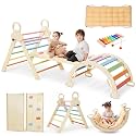 Pikler Triangle Set for Kids, 8 in 1 Colorful Montessori Large Climbing Toys for Toddlers 1-6 Inside with Ramp, Arch and Foldable Triangle, Wooden Child Indoor Playground