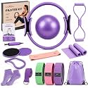 Pilates Workout Kit for Women, Beginner Home Exercise Set with Pilates Ring and Ball, 9 Level Resistance Bands, Sliders and Grip Socks, Starter Home Workout Accessories for Women