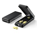 JEINAPA Pill Cutter with Auto Centering Device, Plastic Pill Splitter with 316L Stainless Blade, Genuine Leather Case, Professional Pill Splitter for Cutting, Black