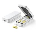 JEINAPA Pill Cutter with Auto Centering Device, Plastic Pill Splitter with 316L Stainless Blade, Genuine Leather Case, Professional Pill Splitter for Cutting Small Pills or Large Pills, White