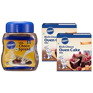 pillsbury oven cake mix- moist supreme rich choco - 285g x pack of 2 570g and pillsbury milk choco spread 290 g