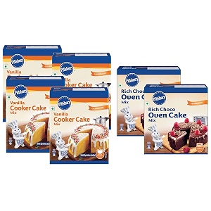 pillsbury oven cake mix- moist supreme rich choco - 285g x pack of 2 570g and pillsbury cooker cake mix vanilla eggless 159 g x pack of 4 636 g