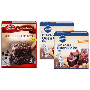 pillsbury oven cake mix- moist supreme rich choco - 285g x pack of 2 570g and betty crocker cake mix triple chocolate brownie 425 g