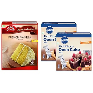 pillsbury oven cake mix- moist supreme rich choco - 285g x pack of 2 570g and betty crocker super moist cake mix french vanilla flavor 520 g