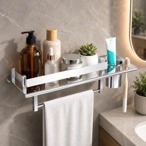 pillu stainless steel 3 in 1 multipurpose bathroom shelfrackbathroom accessories silver towel holder stainless steel