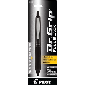pilot dr grip fullblack retractable ball point pen medium point black ink single pen 36193