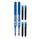 Pilot V5 Hi-tecpoint Roller ball pen with Cartridge System - 2 Blue Pens, 4 Blue cartridges