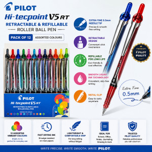 pilot v5 rt retractable  refillable roller ball pen  05 mm extra fine tip roller ball pen