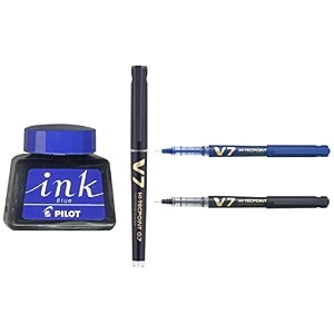 pilot v7 hi-tecpoint roller ball pen with cartridge system amp v7 hi-tecpoint roller ball pen with cartridge system amp ink bottle 30ml blue
