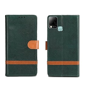 pinaaki enterprises infinix hot 10s flip cover i with card pockets  wallet stand complete protection designer flip case for infinix hot 10s - green with stripe