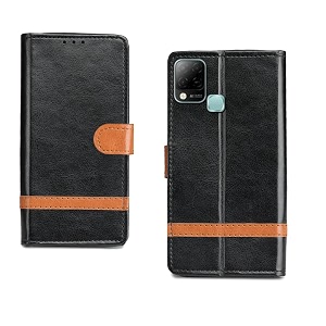 pinaaki enterprises infinix hot 10s flip cover i with card pockets  wallet stand complete protection designer flip case for infinix hot 10s - black with stripe