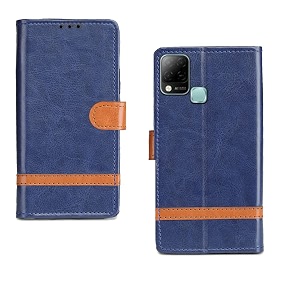 pinaaki enterprises infinix hot 10s flip cover i with card pockets  wallet stand complete protection designer flip case for infinix hot 10s - blue with stripe
