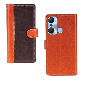 pinaaki enterprises infinix hot 12 pro flip case with card pockets complete protection flip cover for infinix hot 12 pro - camel and coffee