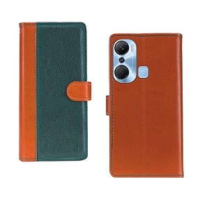 pinaaki enterprises infinix hot 12 pro flip case with card pockets complete protection flip cover for infinix hot 12 pro - camel and green