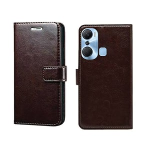 pinaaki enterprises infinix hot 12 pro flip case with card pockets complete protection flip cover for infinix hot 12 pro - coffee
