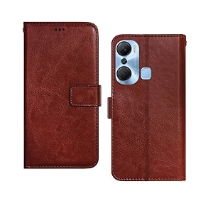 pinaaki enterprises infinix hot 12 pro flip case with card pockets complete protection flip cover for infinix hot 12 pro - brown