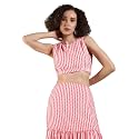 PINACOLADA Women's Pom-Pom Striped Co-ord Set For Casual Wear | Crew Neck | Sleeveless | Pull On Closure | Co-Ords Crafted With Comfort Fit For Everyday Wear