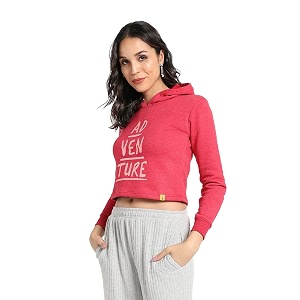 PINACOLADA Womens Typographic Print Hoodie with Ribbed