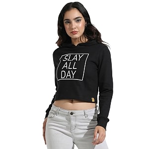 PINACOLADA Womens Typographic Print Hoodie with Ribbed