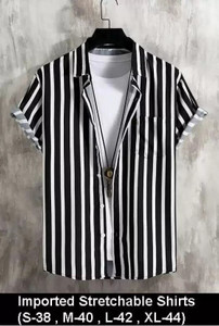 PINAKPANI Men Striped Casual Black Shirt