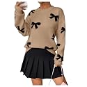 Pinclodly Bow Sweater Women Long Sleeve Crewneck Cute Sweaters Casual Vintage Sweater with Bow Winter Oversized Sweaters