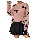 Pinclodly Bow Sweater Women Long Sleeve Crewneck Cute Sweaters Casual Vintage Sweater with Bow Winter Oversized Sweaters
