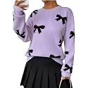 Pinclodly Bow Sweater Women Long Sleeve Crewneck Cute Sweaters Casual Vintage Sweater with Bow Winter Oversized Sweaters